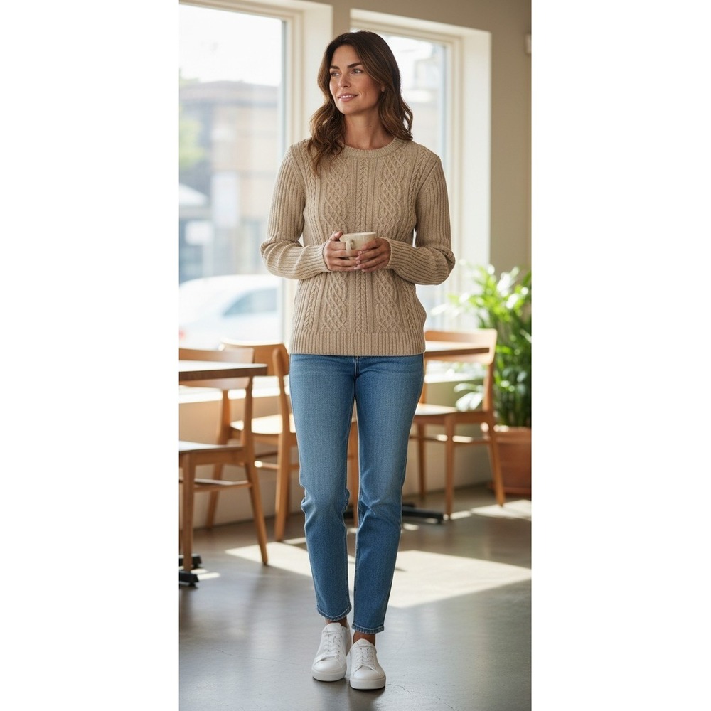 GAP‎ Womens XS Sage Green Cable Knit Preppy Sweater Long Sleeve Crew Neck